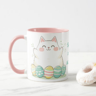 Kawaii Easter Cat Mug Cute Kitty & Colourful Eggs