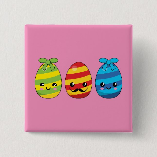 Kawaii Easter Eggs with Ribbons 2 Inch Square Button (Front)