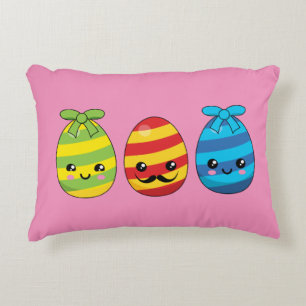 Kawaii Easter Eggs with Ribbons Accent Pillow
