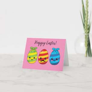 Kawaii Easter Eggs with Ribbons Add Text Thank You Card