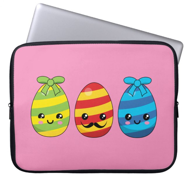 Kawaii Easter Eggs with Ribbons Laptop Sleeve (Front)