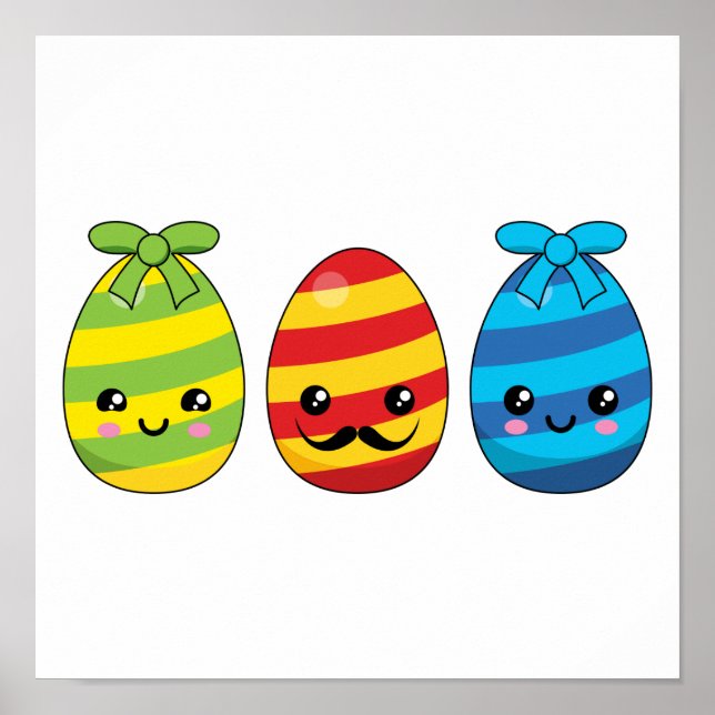 Kawaii Easter Eggs with Ribbons Poster (Front)