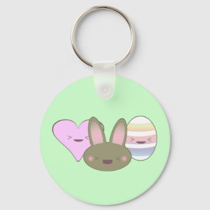 KAWAII EASTER TRIO BUNNY CHOCOLATE EGG HEART HAPPY KEYCHAIN