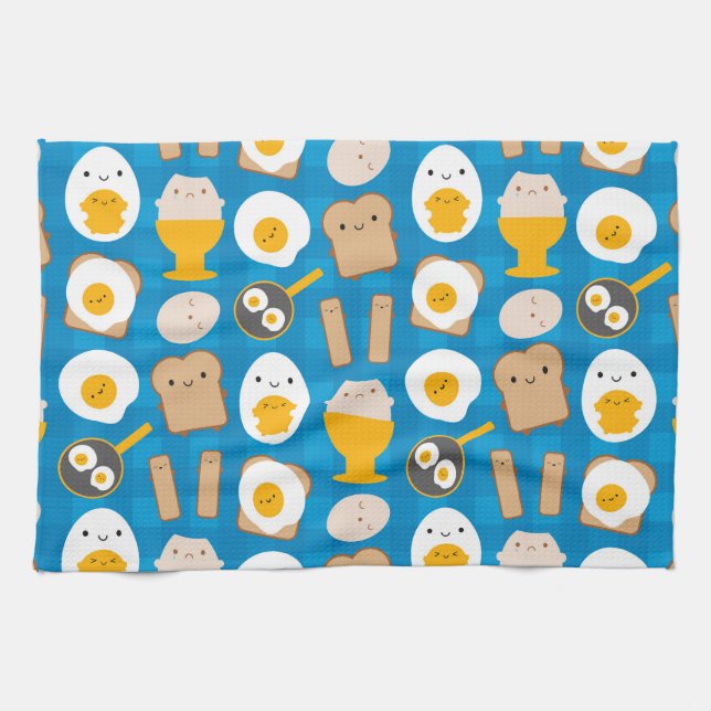 Kawaii Eggs For Breakfast Kitchen Towel (Horizontal)