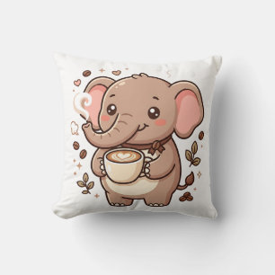Kawaii Elephant Coffee Throw Pillow