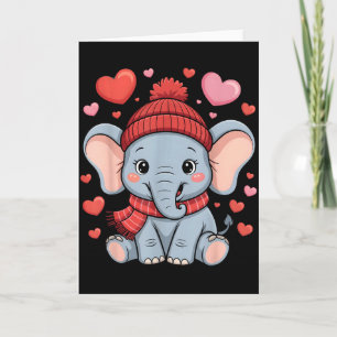 Kawaii Elephant Valentines Day Hearts Winter Scarf Card