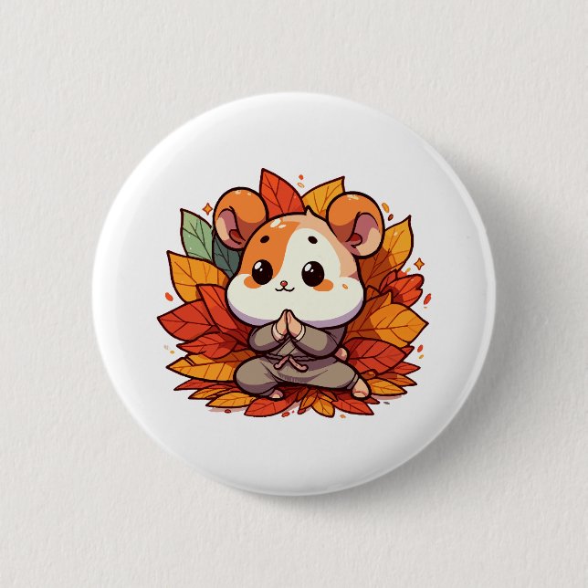 Kawaii fall hamster yoga 2 inch round button (Front)