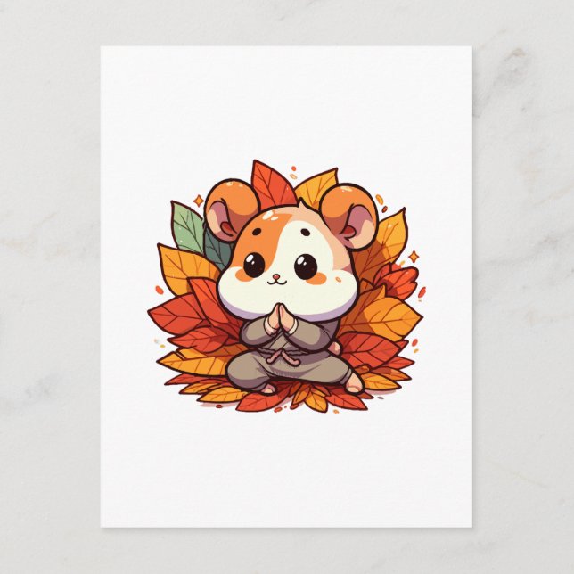 Kawaii fall hamster yoga enclosure card (Back)
