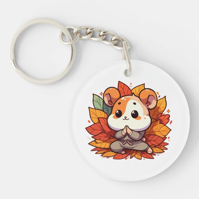 Kawaii fall hamster yoga keychain (Front)