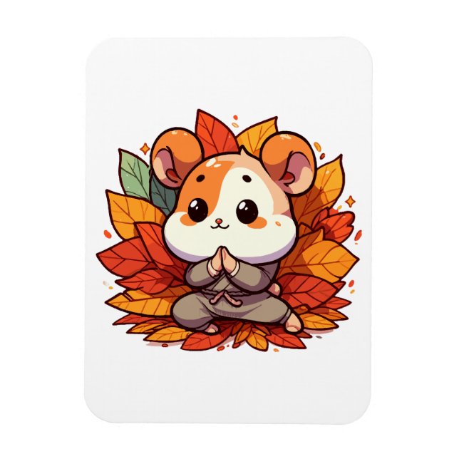 Kawaii fall hamster yoga magnet (Vertical)