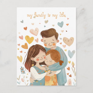 Kawaii Family of Three Postcard