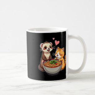Kawaii Ferret And Cat Eating Ramen Cute Japanese A Coffee Mug