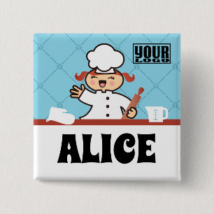 Kawaii fille chef enfants cuisine nom badge
