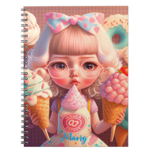 Kawaii fille mignonne avec carnet de glaces