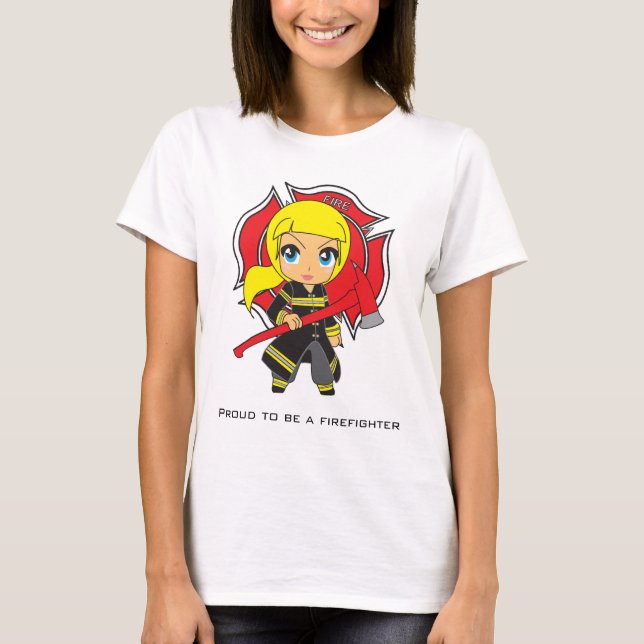 Kawaii Firefighter girl - Customizable T-Shirt (Front)