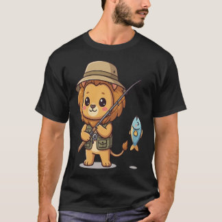 Kawaii Fishing Lion with Catch T-Shirt