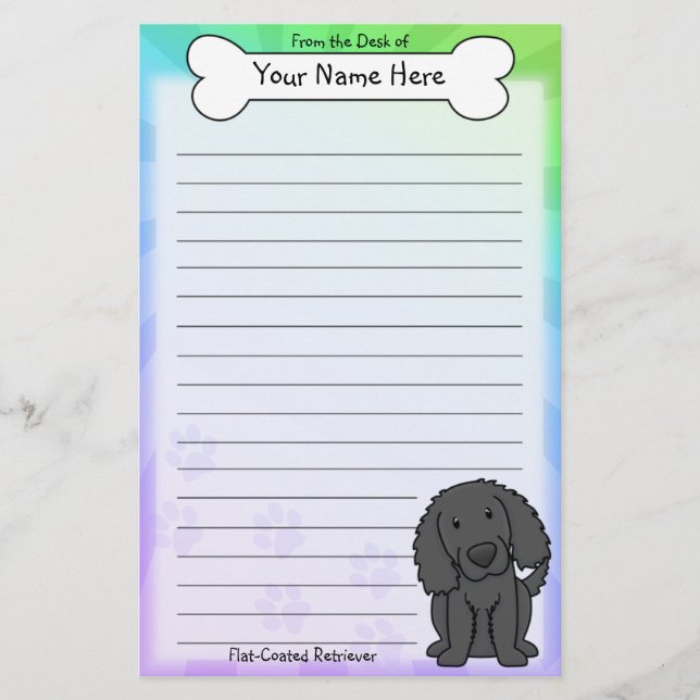 Kawaii Flat-Coated Retriever Stationery (Front)