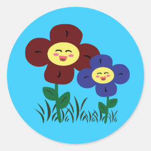 Kawaii Flowers Classic Round Sticker
