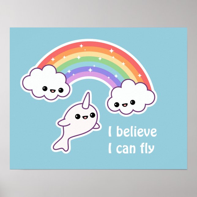 Kawaii Flying Narwhal Poster (Front)