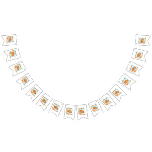 kawaii food- cute Cheese, orange, turquoise Bunting Flags