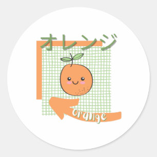 kawaii food- cute Orange, orange, green Classic Round Sticker