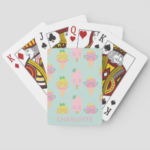 Kawaii Food Ice Cream in Pastel Pink and Mint Playing Cards
