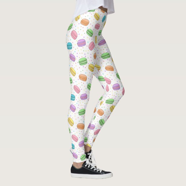 Kawaii Food Pastel French Macarons Patterned Leggings (Right)