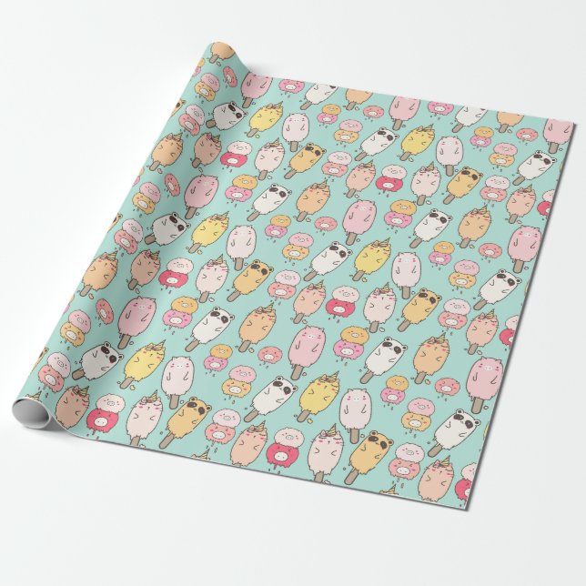 Kawaii Food Wrapping Paper (Unrolled)