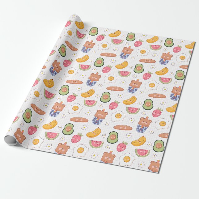 Kawaii Food Wrapping Paper (Unrolled)