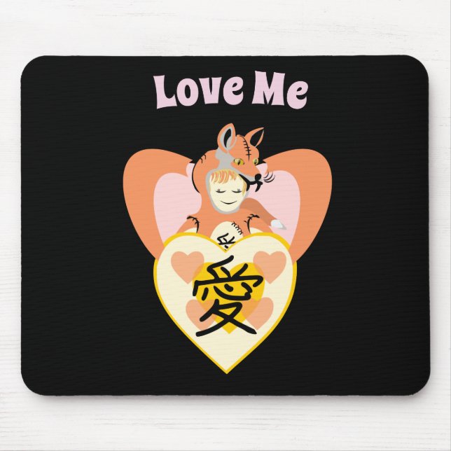 Kawaii Foxy Cosplay Love Heart Mouse Pad (Front)