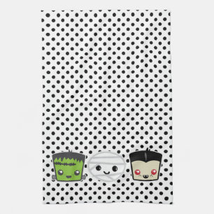 Kawaii Frankenstein Mummy Dracula Kitchen Towel