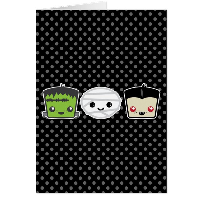 Kawaii Frankenstein Mummy Dracula Note Card (Front)
