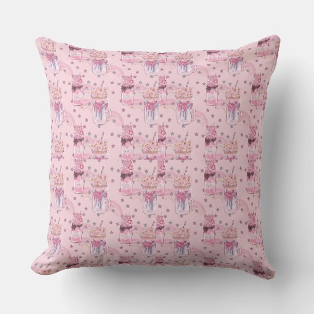 Kawaii Freakshake Pattern – Pastel Purple Throw Pillow (Front)