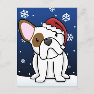 Kawaii French Bulldog Christmas Postcard (White)