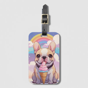 Kawaii French Bulldog Ice cream Rainbow Luggage Tag