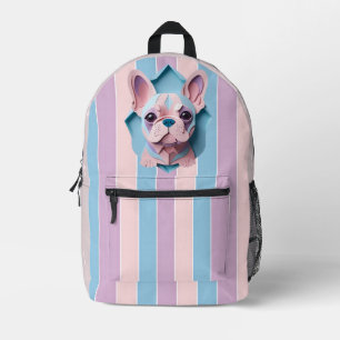 Kawaii French Bulldog Pastel Paper Cutting Art Printed Backpack
