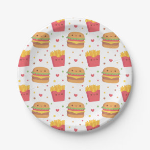 Kawaii Fries and Burger Pattern Paper Plate