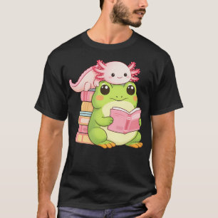 Kawaii Frog Axolotl Reading Book For Book T-Shirt