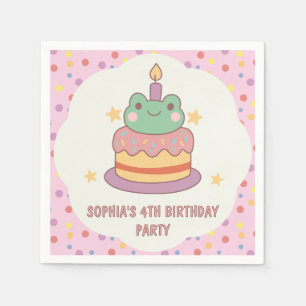 Kawaii Frog Birthday Cake Custom Napkin