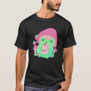 Kawaii Frog Cottagecore Aesthetic Strawberry Milk T-Shirt