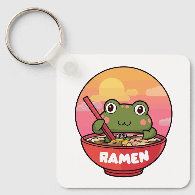 Kawaii frog eating ramen keychain (Front)