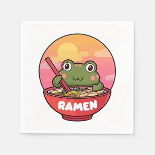 Kawaii frog eating ramen napkin