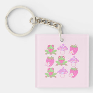 Kawaii Frog, Mushroom, and Strawberry Keychain