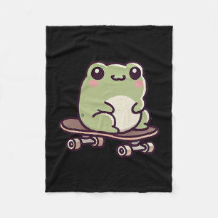 Kawaii Frog On A Skateboard Funny Skateboarding Fleece Blanket