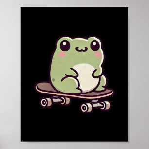 Kawaii Frog On A Skateboard Funny Skateboarding  Poster