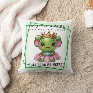 Kawaii Frog Princess Print Throw Pillow