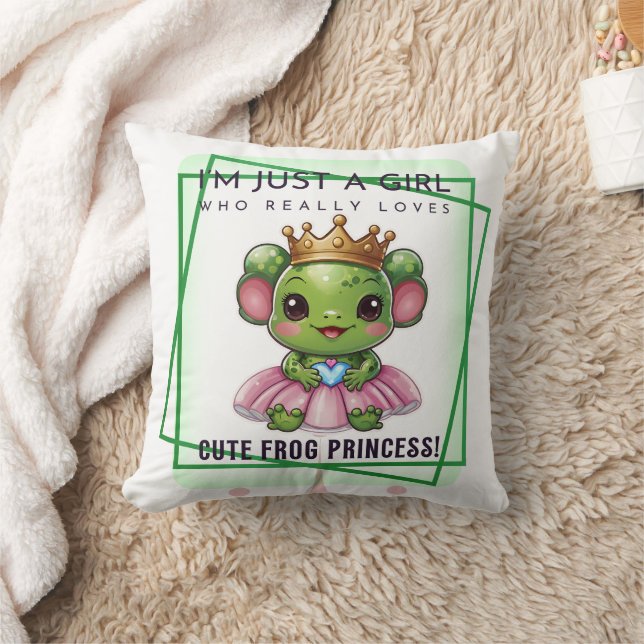 Kawaii Frog Princess Print Throw Pillow (Blanket)