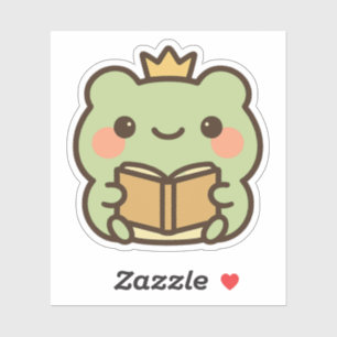 Kawaii Frog Reading a Book Sticker