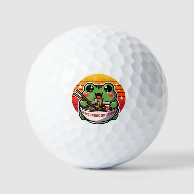 Kawaii Frog Slurping Ramen Noodles Colourful Anime Golf Balls (Front)