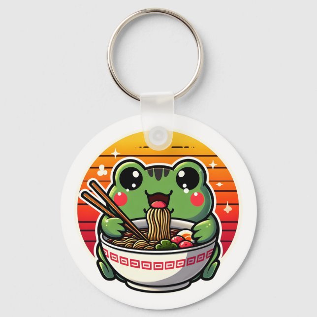 Kawaii Frog Slurping Ramen Noodles Colourful Anime Keychain (Front)